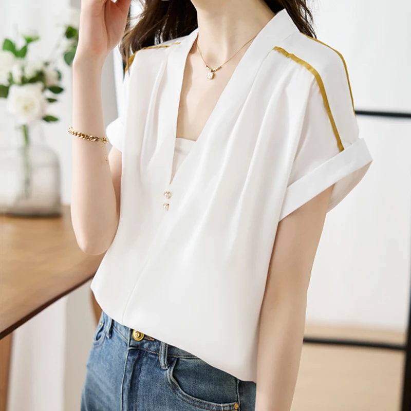 Cardigan Chiffon Shirts Blouses 2023 New Short Sleeve Loose Tops for Women Summer V-neck Solid Color Shirt Clothes Blusas 27913
Cardigan Chiffon Shirts Blouses 2023 New Short Sleeve Loose Tops for Women Summer V-neck Solid Color Shirt Clothes Blusas 27913
