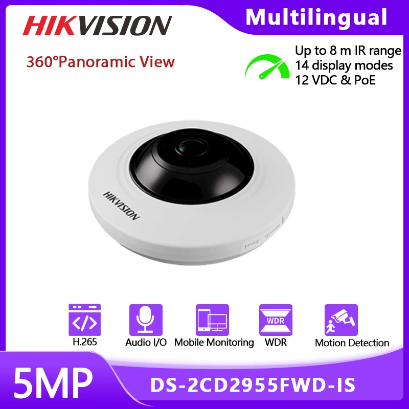 Hikvision 5MP Fisheye Network Dome IP Camera DS-2CD2955FWD-IS 26ft Night Vision H.265+POE Micro SD Card IR 8M 360°Panoramic View
Hikvision 5MP Fisheye Network Dome IP Camera DS-2CD2955FWD-IS 26ft Night Vision H.265+POE Micro SD Card IR 8M 360°Panoramic View