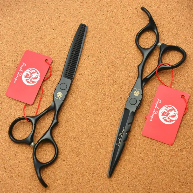 Purple Dragon Japan 440C Black Hairdressing Scissors Cutting Shears Thinning Scissors Z1010 Professional Human Hair Scissors
Purple Dragon Japan 440C Black Hairdressing Scissors Cutting Shears Thinning Scissors Z1010 Professional Human Hair Scissors