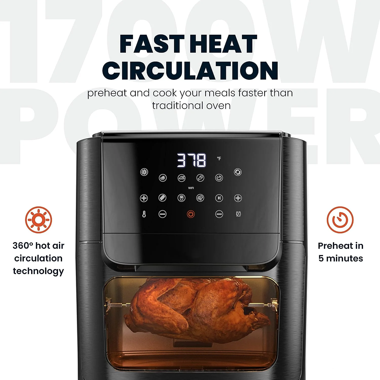 Air Fryer Oven XL13 Quart, 9-in-1, Rotisserie, Dehydrator, Roast, Bake, Preheat, Recipes & Accessories Included, 1700W, ETL
Air Fryer Oven XL13 Quart, 9-in-1, Rotisserie, Dehydrator, Roast, Bake, Preheat, Recipes & Accessories Included, 1700W, ETL