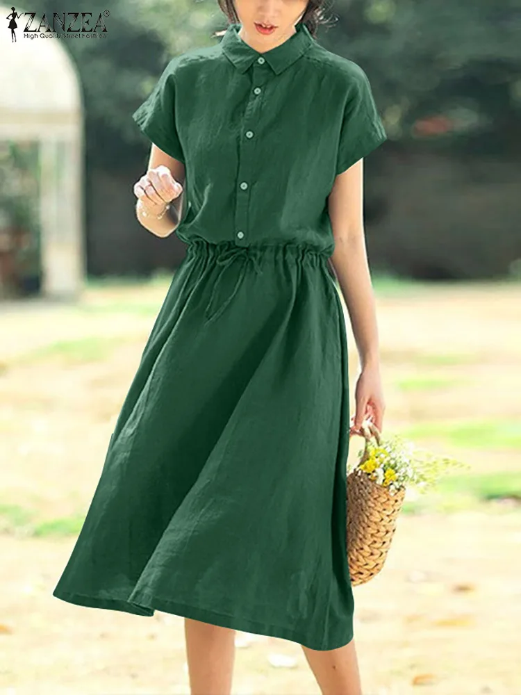ZANZEA Vintage Summer Women Shirt Dress Elegant Lapel Neck Short Sleeve Casual Vestido Solid Drawstring Waist Midi Sundress Robe
ZANZEA Vintage Summer Women Shirt Dress Elegant Lapel Neck Short Sleeve Casual Vestido Solid Drawstring Waist Midi Sundress Robe