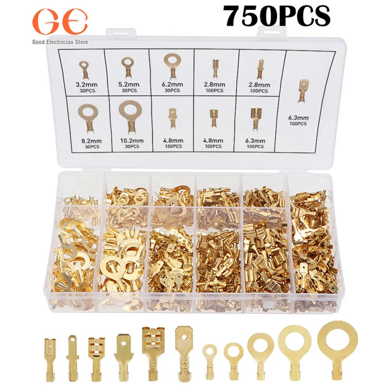 750PCS Crimping for Wires Terminal Golden Plug Spring Inserts Crimp Terminal Set In Box Spade Ring Wire Connector Car Accessory
750PCS Crimping for Wires Terminal Golden Plug Spring Inserts Crimp Terminal Set In Box Spade Ring Wire Connector Car Accessory