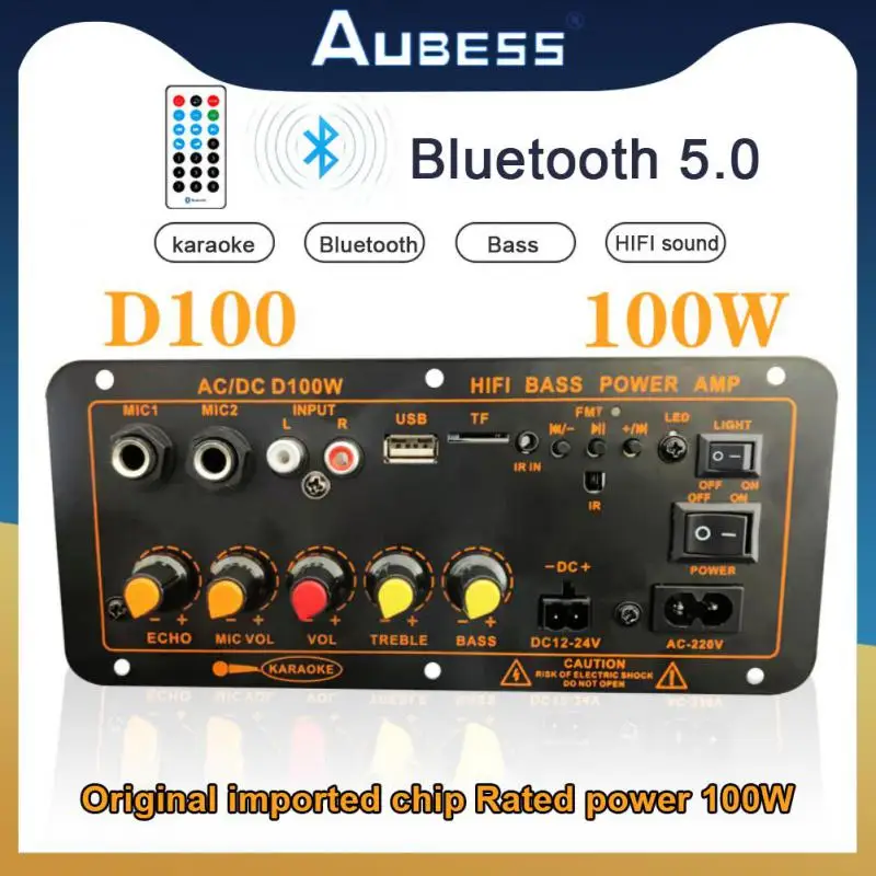 

100w For 8-12 Inch Speaker Audio Digital 5.0 Amplifier Board 220v 12v 24v D100 Dual Mic Amplifier Amplifiers Subwoofer
