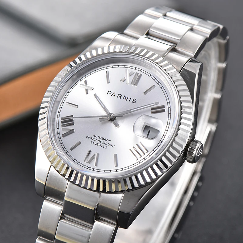Fashion Parnis 39.5mm Silver Dial Automatic Mechanical Men's Watches Sapphire Crystal Calendar Luxury Watch For Men reloj hombre
Fashion Parnis 39.5mm Silver Dial Automatic Mechanical Men's Watches Sapphire Crystal Calendar Luxury Watch For Men reloj hombre