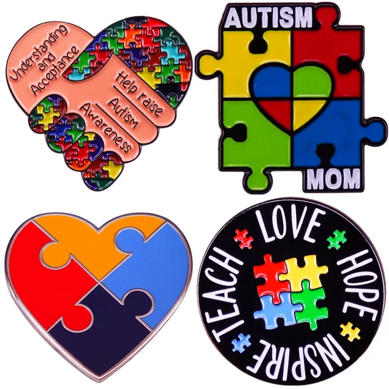 

Puzzle Help Raise Autism Awareness Autistic Pin Enamel Brooch Alloy Metal Badges Lapel Pins Brooches Jewelry Accessories