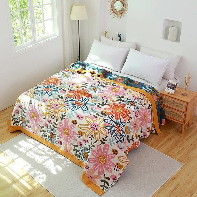 

Flowers Nap Blanket Double Sofa Cover Cotton Gauze Home Textile Summer Cool Quilt Throw Blankets For Beds Soft Bedspread Sheet