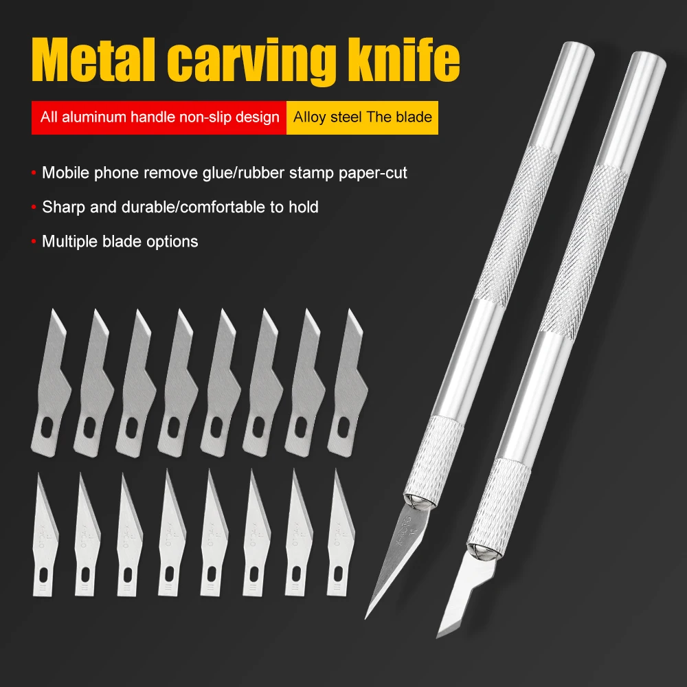 Engraving Non-Slip Metal Scalpel Knife Kit + 50/20/10/5pcs #11 Blades Cutter Craft Knives for Mobile Phone PCB Repair Hand Tools
Engraving Non-Slip Metal Scalpel Knife Kit + 50/20/10/5pcs #11 Blades Cutter Craft Knives for Mobile Phone PCB Repair Hand Tools