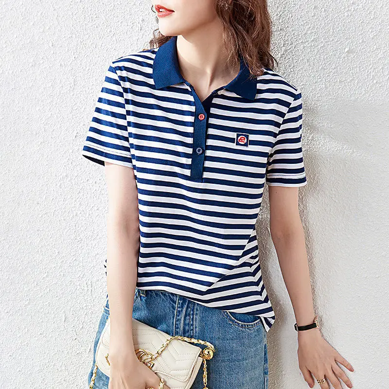 Clothing Short Sleeve Tee Tops Striped T-shirt Woman Button Polo Neck Shirts for Women V Golf Trend Cute Polyester Youth Cotton
Clothing Short Sleeve Tee Tops Striped T-shirt Woman Button Polo Neck Shirts for Women V Golf Trend Cute Polyester Youth Cotton