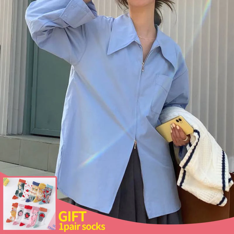 Korea Fashion Woman Blouses 2022 Summer Casual Women Tops Oversize Shirt Solid Color Long Sleeves Zipper Shirts Loose Student
Korea Fashion Woman Blouses 2022 Summer Casual Women Tops Oversize Shirt Solid Color Long Sleeves Zipper Shirts Loose Student