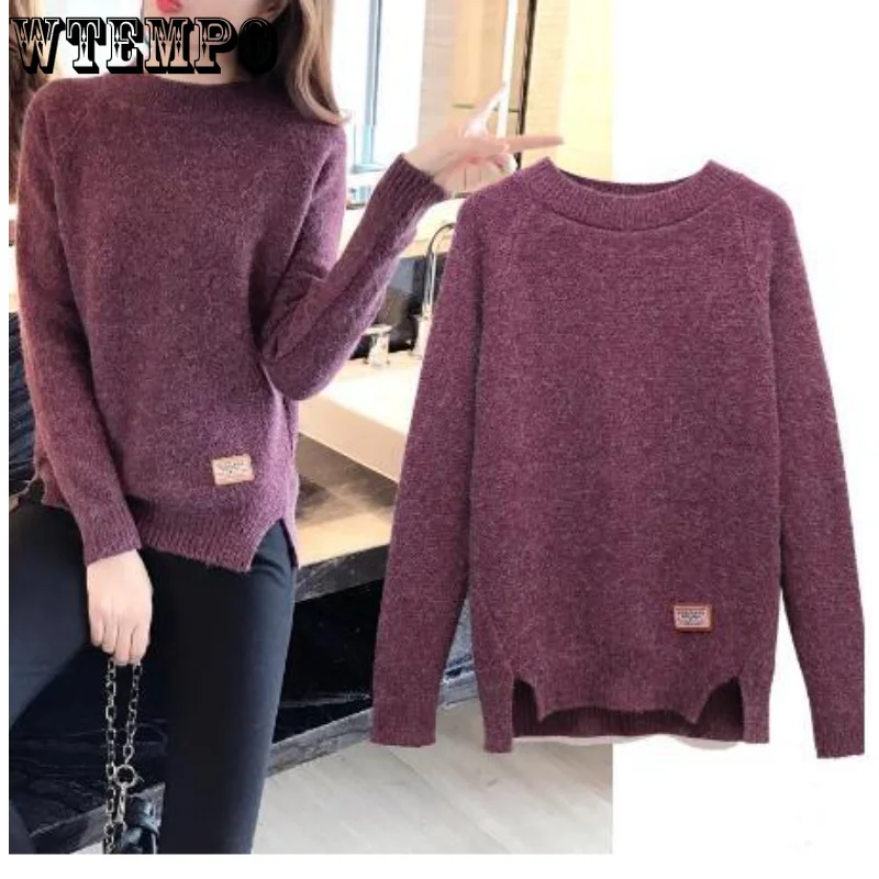 WTEMPO Women Sweaters Pullovers Autumn Winter Long Sleeve Pull Femme Solid Pullover Female Casual Short Split Knitted Sweater 
WTEMPO Women Sweaters Pullovers Autumn Winter Long Sleeve Pull Femme Solid Pullover Female Casual Short Split Knitted Sweater