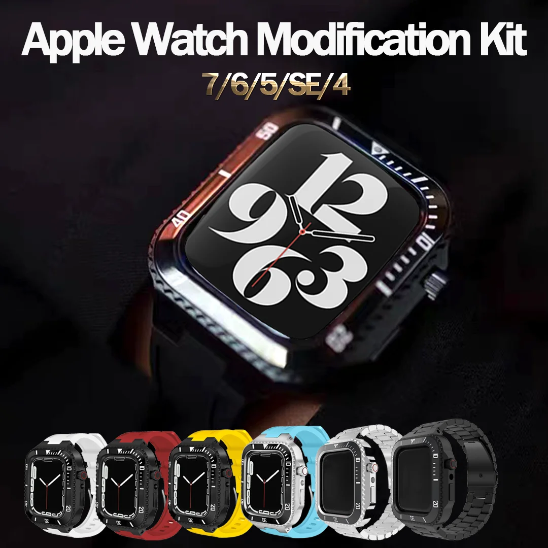 New 45mm Modification Kit for Apple Watch Band Mod Kit 44mm Steel Metal Case Bezel with Silicone Strap for IWatch Series 7 6 5 4
New 45mm Modification Kit for Apple Watch Band Mod Kit 44mm Steel Metal Case Bezel with Silicone Strap for IWatch Series 7 6 5 4