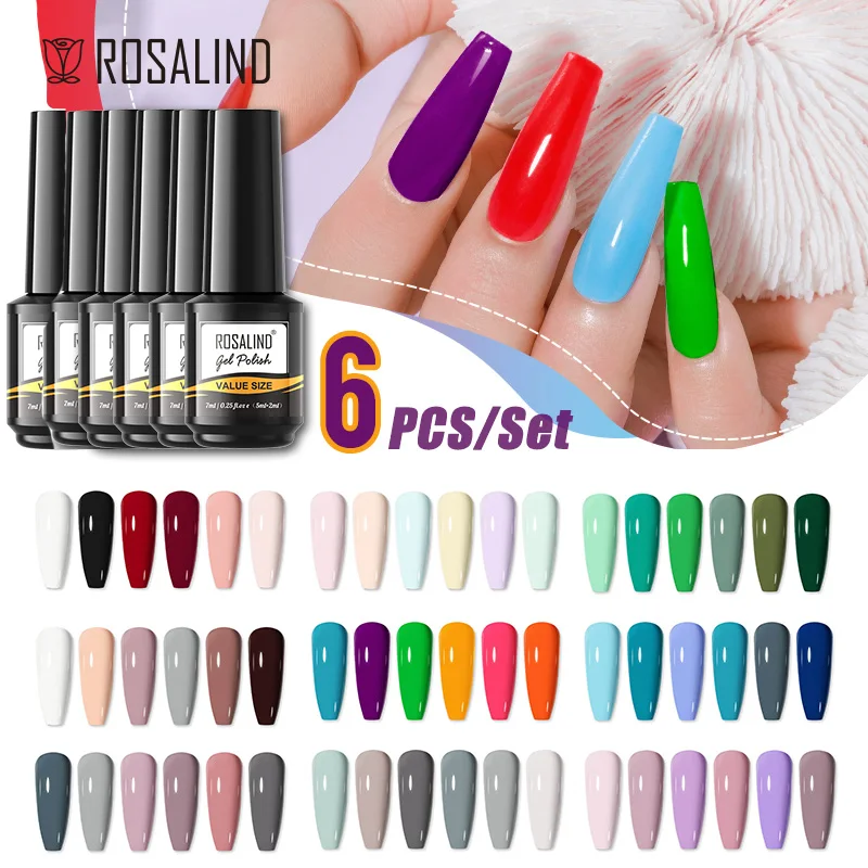 

ROSALIND Gel Polish Set 2/4/6PCS UV Soak Off Semi-Permanent Hybrid Varnishes For Manicure Nails Art Base Top Coat 7ML Gellak Kit