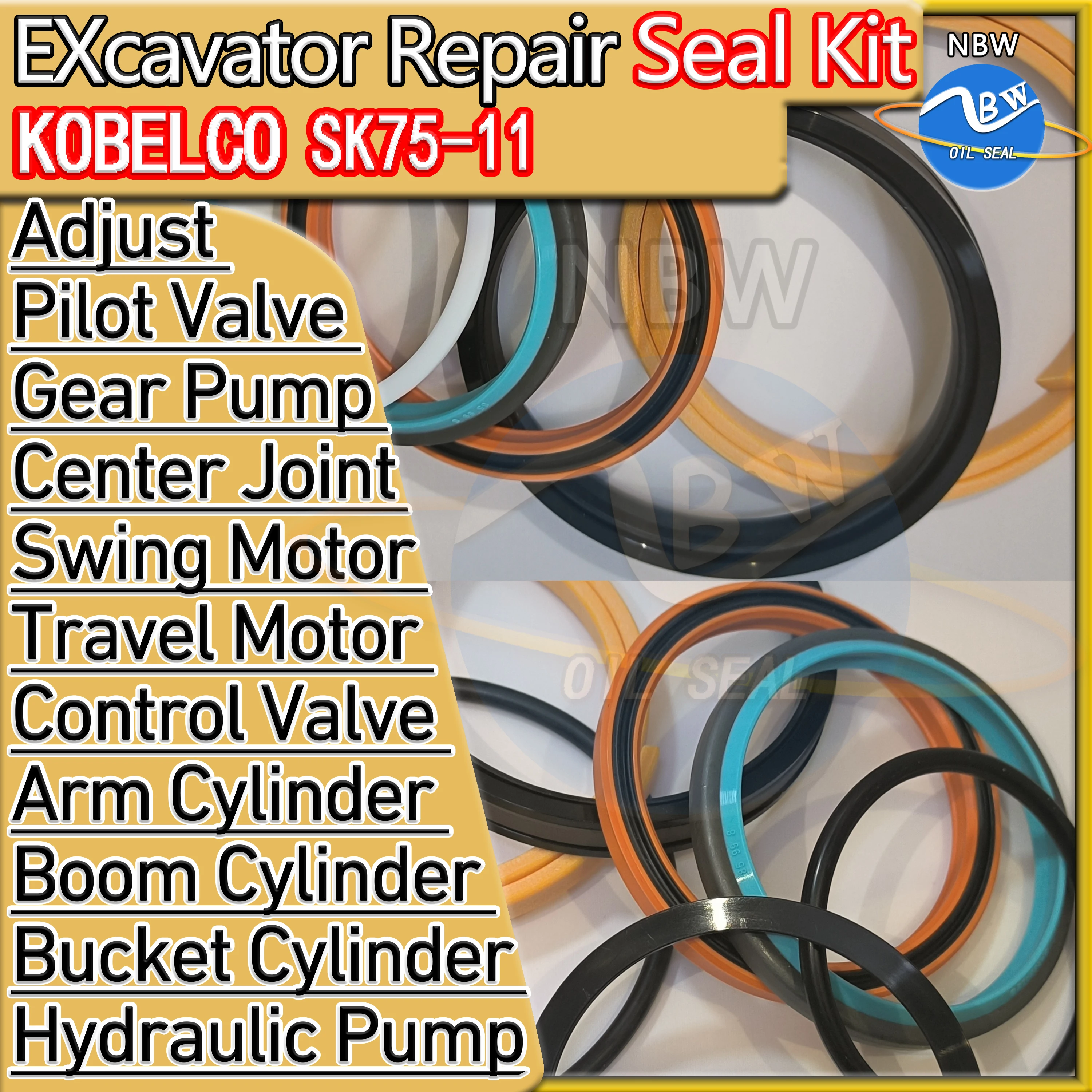 KOBELCO SK75-11 Oil Seal Kit Pilot Valve Gear Pump Center Joint For Excavator Hydraulic Repair O-ring Swing Motor SK7511 Gasket 
KOBELCO SK75-11 Oil Seal Kit Pilot Valve Gear Pump Center Joint For Excavator Hydraulic Repair O-ring Swing Motor SK7511 Gasket