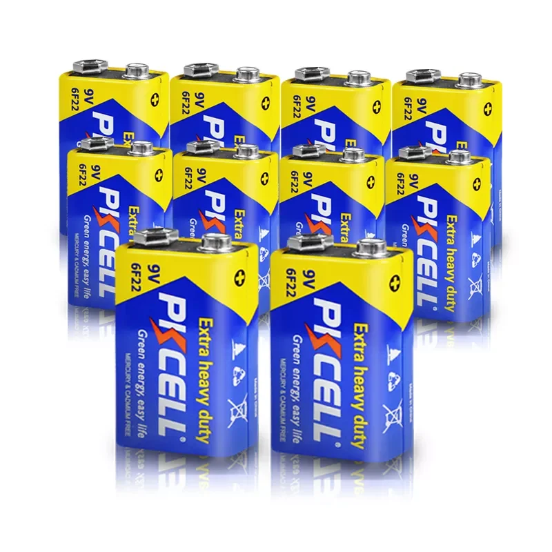 

10Pcs PKCELL Battery 9V 6F22 Super Heavy Duty Batteries Dry Batteria For Pinpointer Metal Detector Multimeter Microphones