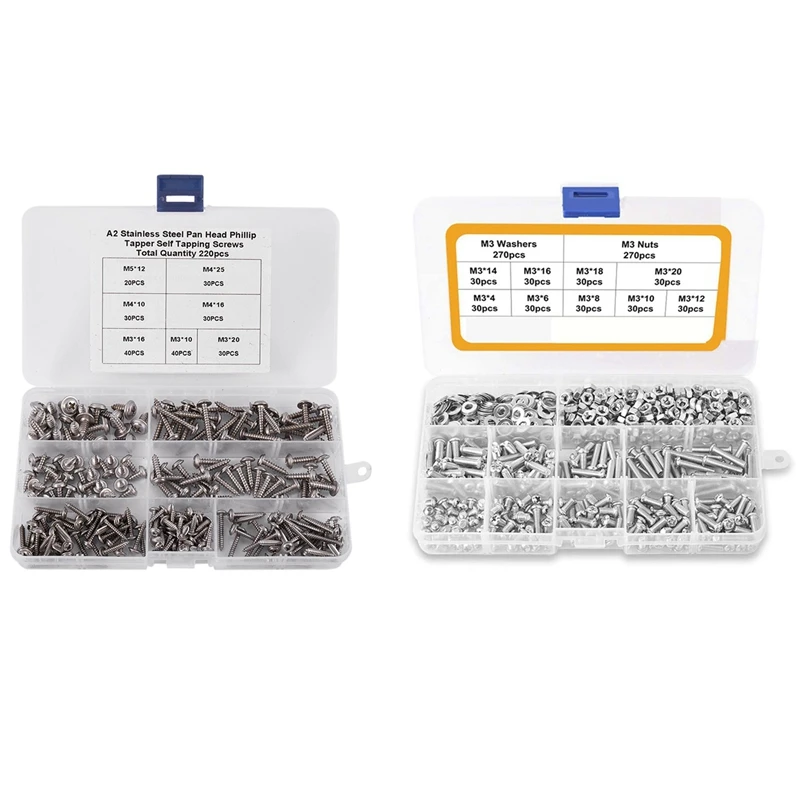 220x M3 M4 M5 Mini 304 Stainless Steel Cross Phillips Pan Round Head Self Tapping Wood Screw & 810x Screw Assortment Kit
220x M3 M4 M5 Mini 304 Stainless Steel Cross Phillips Pan Round Head Self Tapping Wood Screw & 810x Screw Assortment Kit