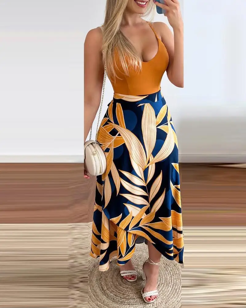 V-neck Tank Top Tropical Print Skirt Chic Fashion Summer Daily High Style Casual Sexy Woman Sleeveless Square-cut Collar
V-neck Tank Top Tropical Print Skirt Chic Fashion Summer Daily High Style Casual Sexy Woman Sleeveless Square-cut Collar