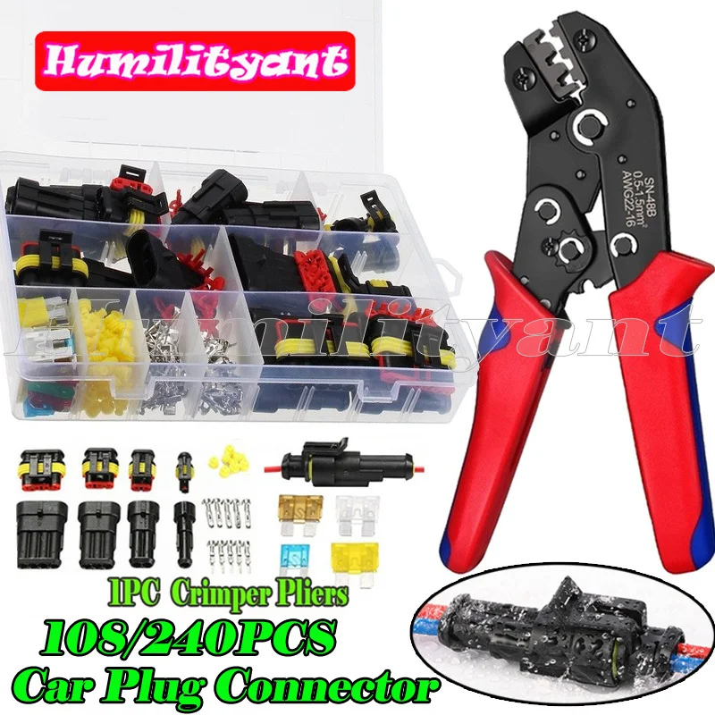108/240PCS Car Auto Plug Connector Sealed Waterproof Terminal Wire Connector Plug Kit 1PC Self-Adjusting Ratcheting Crimper Set
108/240PCS Car Auto Plug Connector Sealed Waterproof Terminal Wire Connector Plug Kit 1PC Self-Adjusting Ratcheting Crimper Set