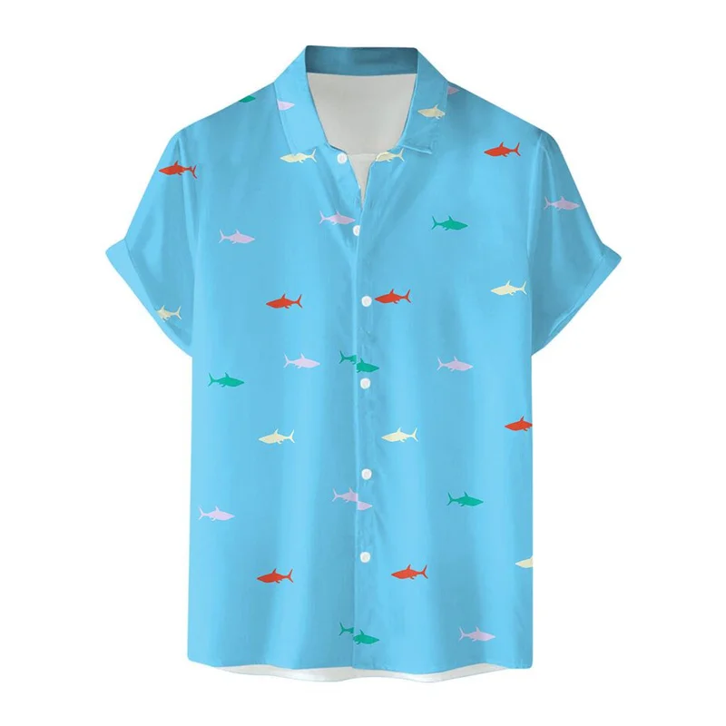 

Hawaiian Palm Tree Shirt For Men Summer Vacation Casual 3d Print Lapel Short Sleeves Tops Animal Shark Graphics Blouse Clothes