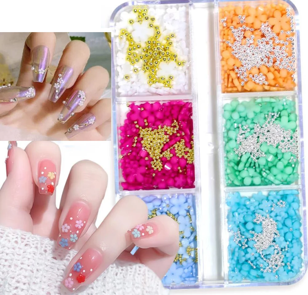 6 Grids Nail Art 3D Five Petals White Flowers Mixed Acrylic Flower Charm Rhinestone Gem Beads Kawaii Charms Nail Jewelry
6 Grids Nail Art 3D Five Petals White Flowers Mixed Acrylic Flower Charm Rhinestone Gem Beads Kawaii Charms Nail Jewelry
