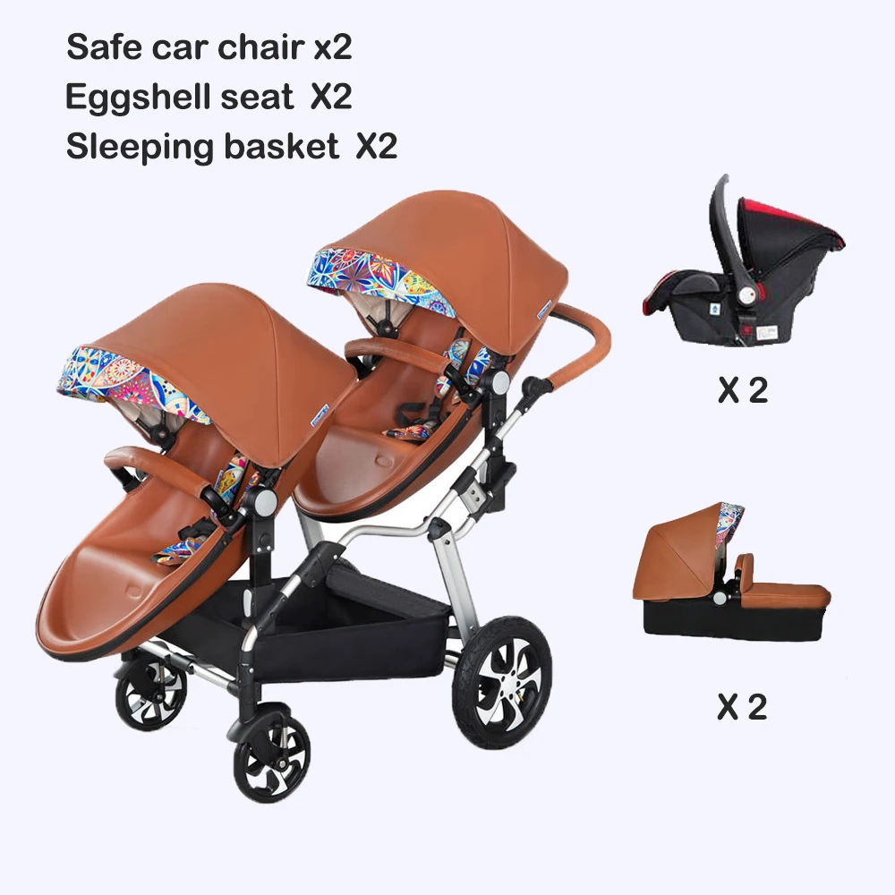 

Free Shipping 3in1 Luxury Twin Baby Stroller High Landscape Pram Folding Carriage PU Leather Pram