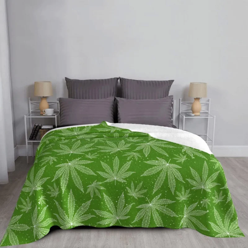 

Cannabis Leaf Blanket Fleece Printed Leaves Multifunction Lightweight Throw Blankets for Home Couch Bedspread