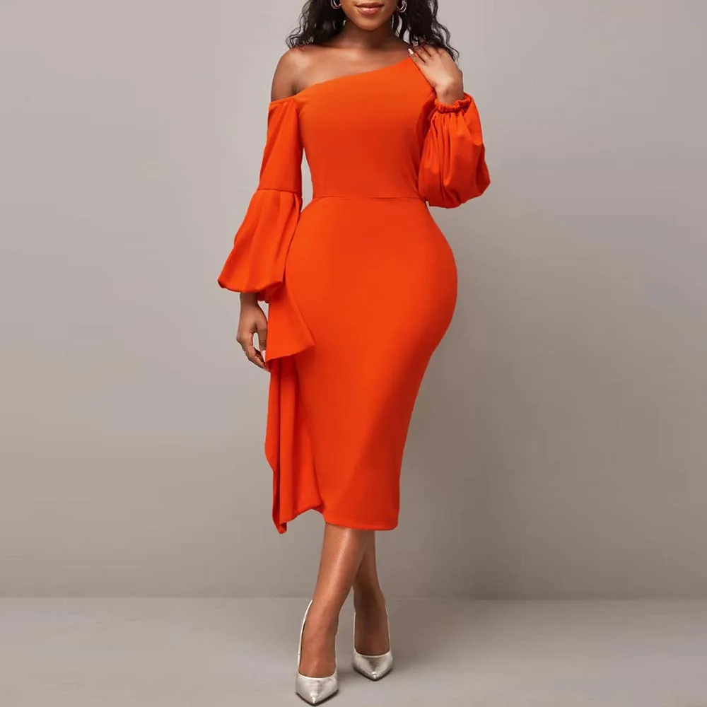 Женское платье с длинным рукавом-фонариком, оранжевое однотонное платье-трапеция с косым воротником
Женское платье с длинным рукавом-фонариком, оранжевое однотонное платье-трапеция с косым воротником