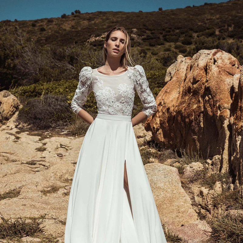 Boho Wedding Dresses A-line Spaghetti O-Neck Appliques Floor-length Long Sleeves Bridal Gowns Custom For Women Vestidos De Noiva
Boho Wedding Dresses A-line Spaghetti O-Neck Appliques Floor-length Long Sleeves Bridal Gowns Custom For Women Vestidos De Noiva