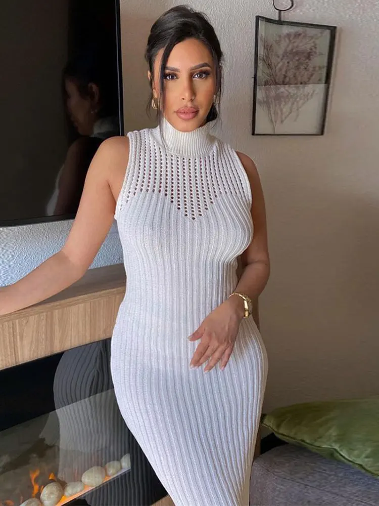 Knitted Hollow Long Dresses Sleeveless Women Bodycon Stand Collar Chic Slim Dress Ladies Elegant 2023 New Fashion Street Wear
Knitted Hollow Long Dresses Sleeveless Women Bodycon Stand Collar Chic Slim Dress Ladies Elegant 2023 New Fashion Street Wear