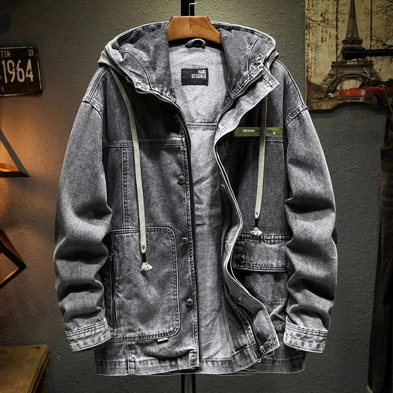 Denim Jacket Vintage Multi Pockets Zip Front Jacket Men Tactical Windbreaker Washed Cotton Hooded Coat Outwear For Boys Fashion
Denim Jacket Vintage Multi Pockets Zip Front Jacket Men Tactical Windbreaker Washed Cotton Hooded Coat Outwear For Boys Fashion