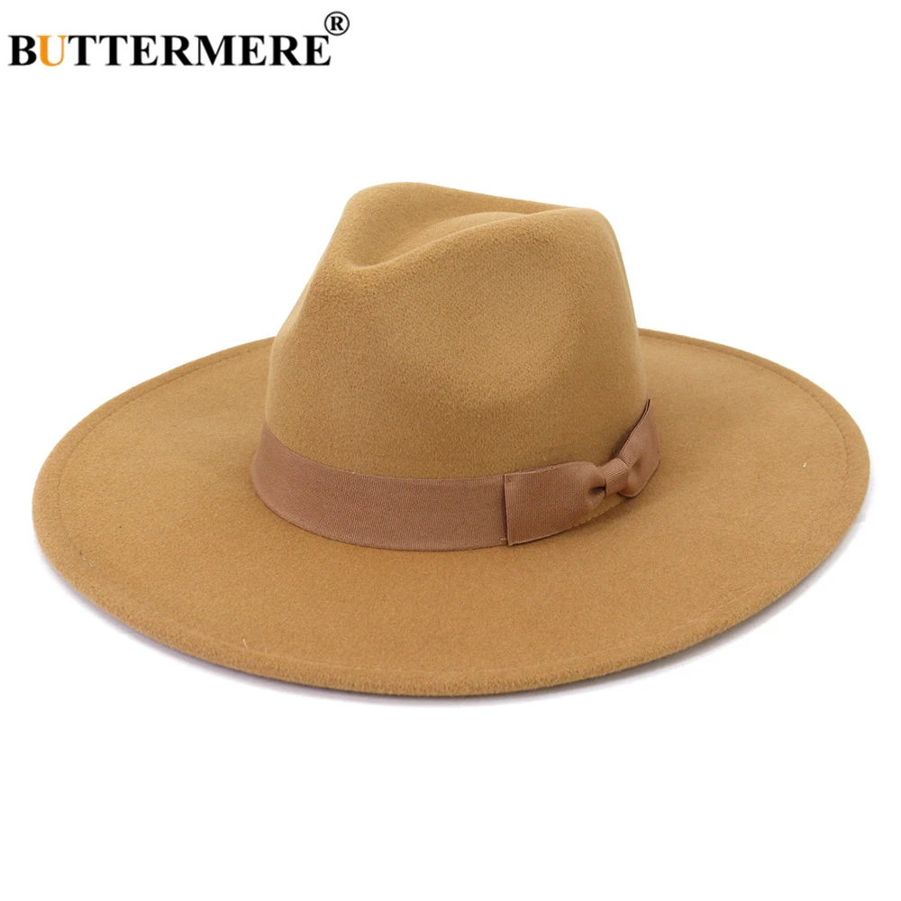 

BUTTERMERE Fedora Hats For Women Men Wide Brim Felted Hat Jazz Cap Autumn Winter Panama Camel Solid Male Female Sombreros