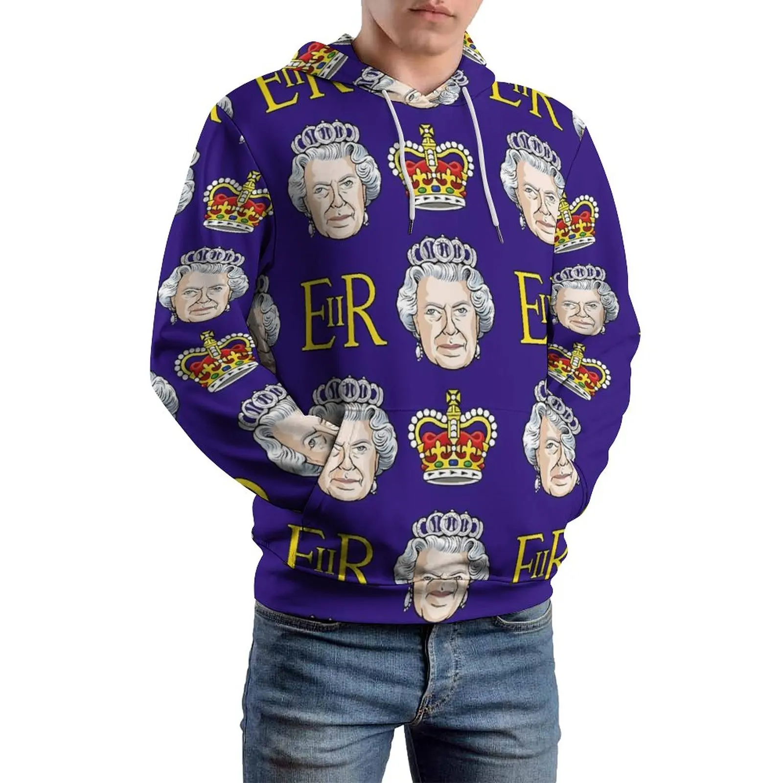 

Повседневные толстовки с капюшоном и изображением королевы Елизаветы II, Забавный пуловер Великобритании с длинным рукавом, толстовка с капюшоном, осенняя уличная одежда, свитшоты с графическим рисунком
