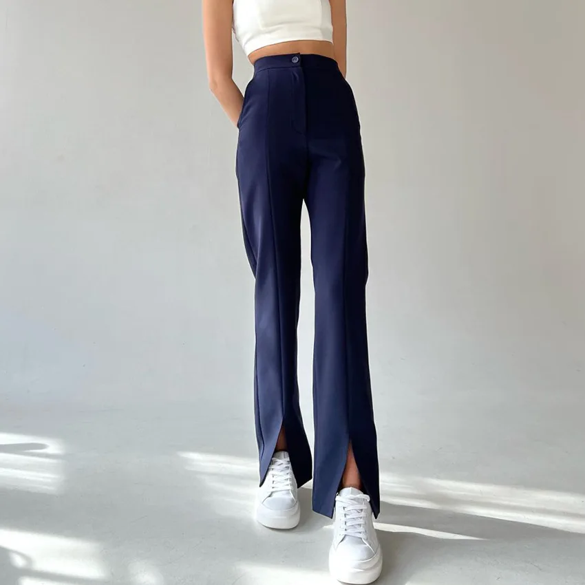High-Waisted Straight-Leg Slacks Can Be Paired With Pants For A Suit Jacket In Navy Blue Fashion Straight-Leg Split Pants 
High-Waisted Straight-Leg Slacks Can Be Paired With Pants For A Suit Jacket In Navy Blue Fashion Straight-Leg Split Pants