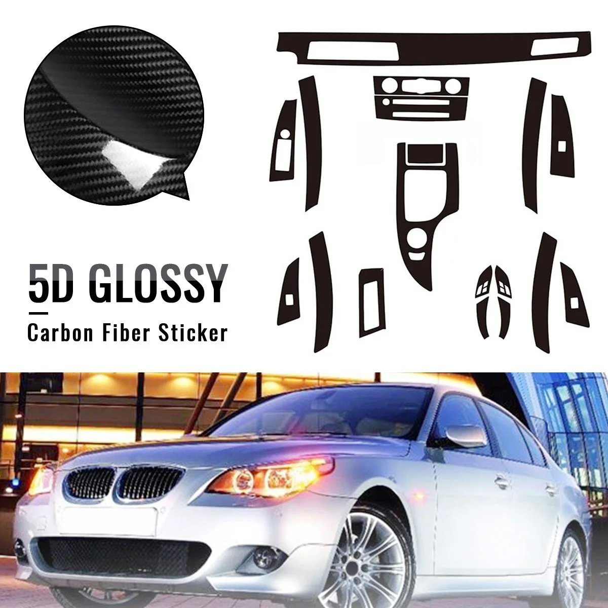 18Pcs 5D Glossy Carbon Fiber Sticker Vinyl Decal Trim Stylish Well Protective Decorative Fit For BMW 5-Series E60 2003-2010 RHD
18Pcs 5D Glossy Carbon Fiber Sticker Vinyl Decal Trim Stylish Well Protective Decorative Fit For BMW 5-Series E60 2003-2010 RHD