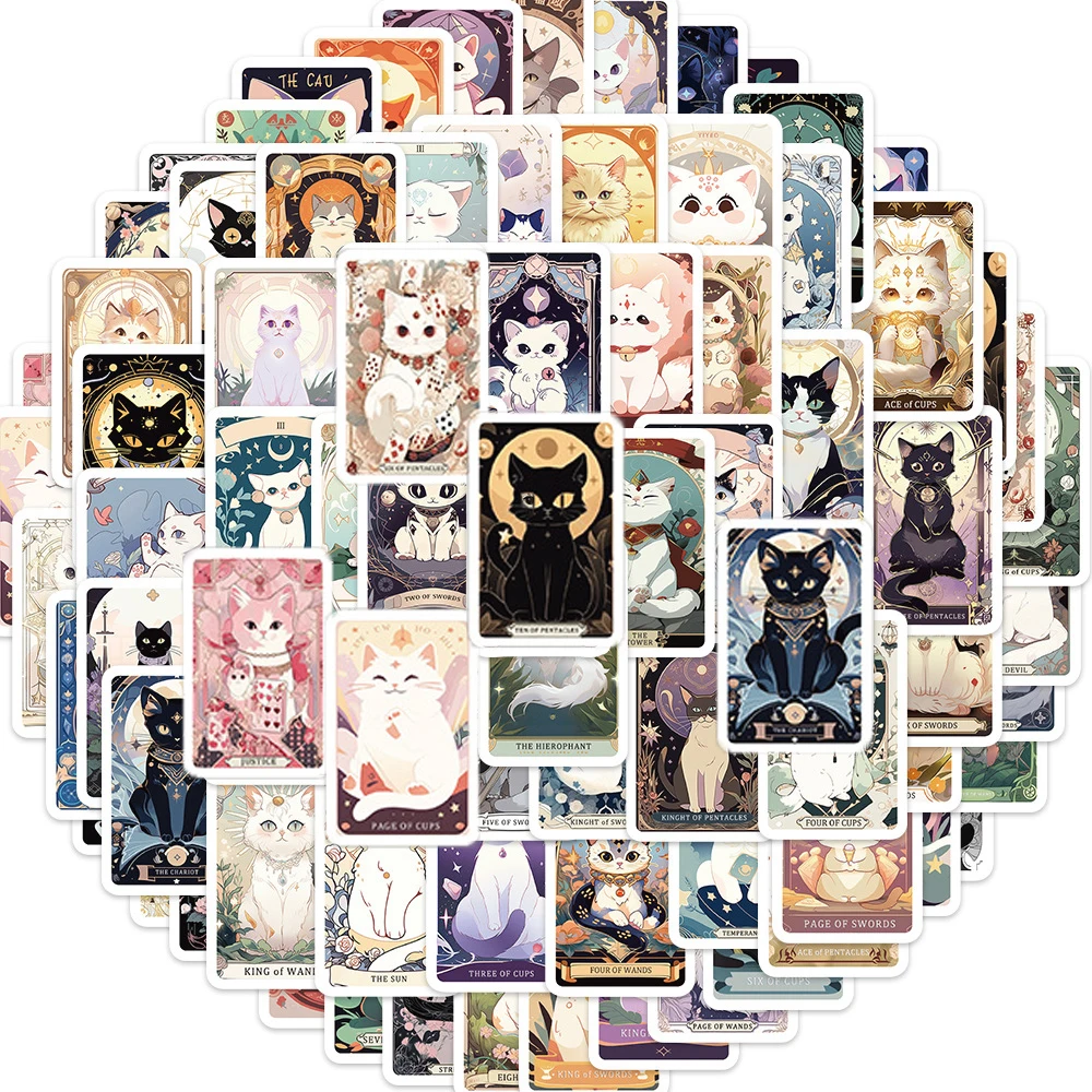 

10/78Pcs Cartoon Cute Cat Tarot Varied Stickers Pack for Kids Scrapbooking Travel Luggage Helmet Wall Decoration Graffiti Decals