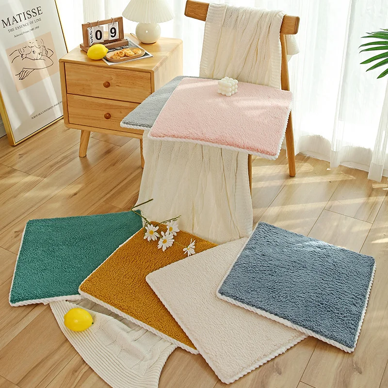 

Imitation Lamb Woof Chair Seat Cushion Candy Color Seats Cushions Dining Square Chairs Pad for Kitchen Home Balcony Office 1pc