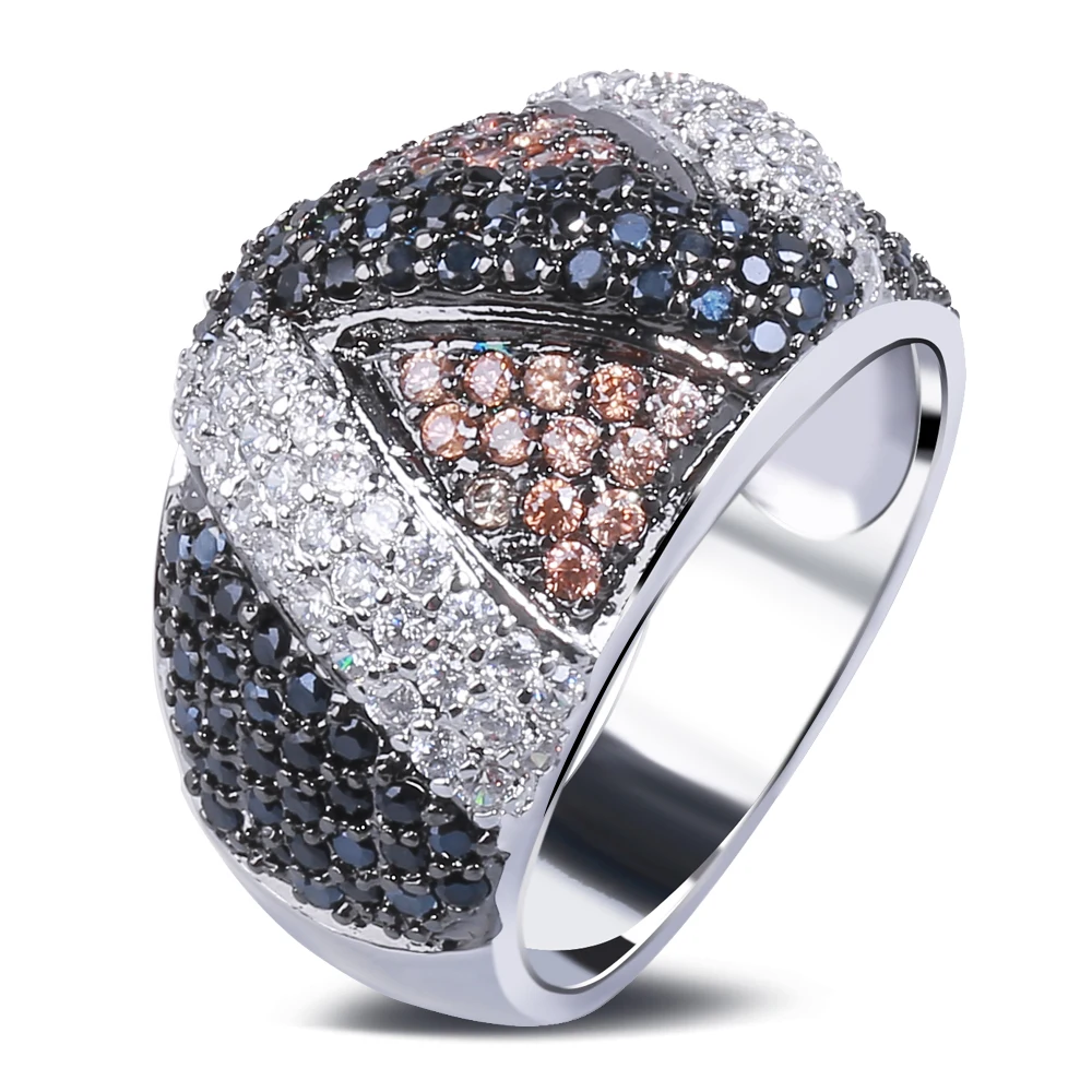 

Big Discount Multi Color ring Pave Multiple Cubic Zircon White and Gold Plating Copper Trendy Beautiful Jewelry For Women