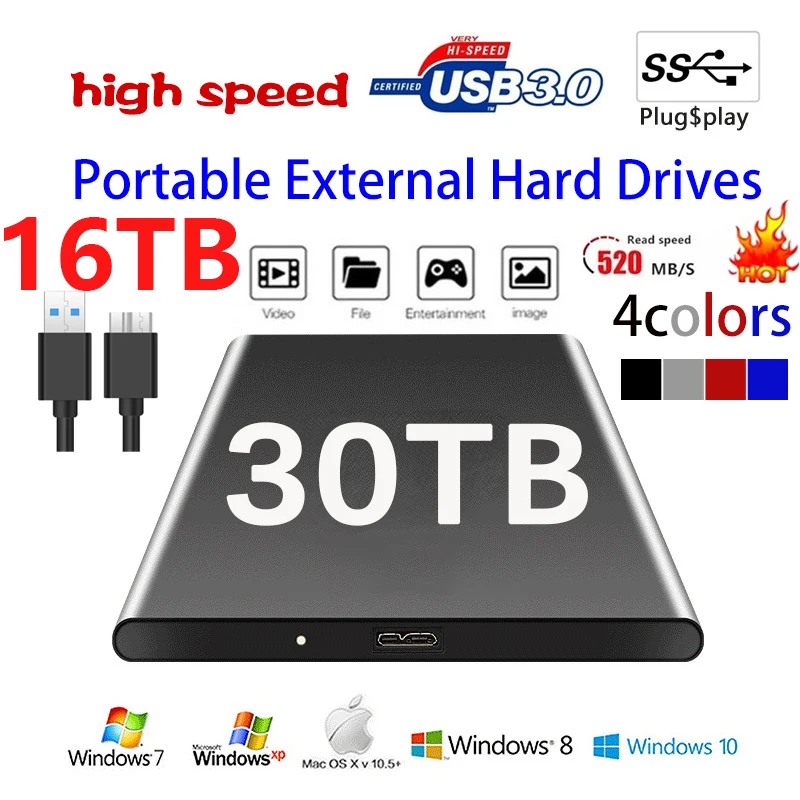 

Портативный внешний жесткий диск 1 ТБ высокоскоростной SSD 500 ГБ 2 ТБ 4 ТБ HD Mass Storage USB 3,0 16 Тб жесткие диски 8 ТБ HD внешний для ноутбука