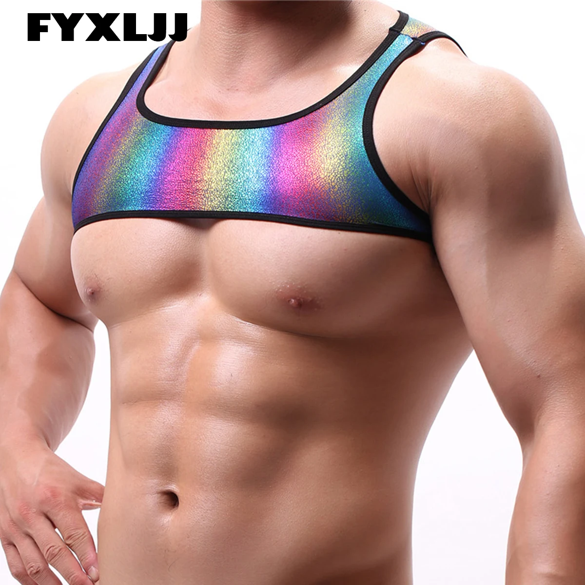 FYXLJJ Man's Shoulder Strap Crop Top Fitness Shirts Sexy Rainbow Stripe Men Chest Harness Bodybuilding Tops Mens Stage Costume
FYXLJJ Man's Shoulder Strap Crop Top Fitness Shirts Sexy Rainbow Stripe Men Chest Harness Bodybuilding Tops Mens Stage Costume