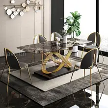 Modern Dining Table Nordic Stainless Steel Finish Black White Desk Top Six People Home Rectangle Luxury Marble Kitchen Table