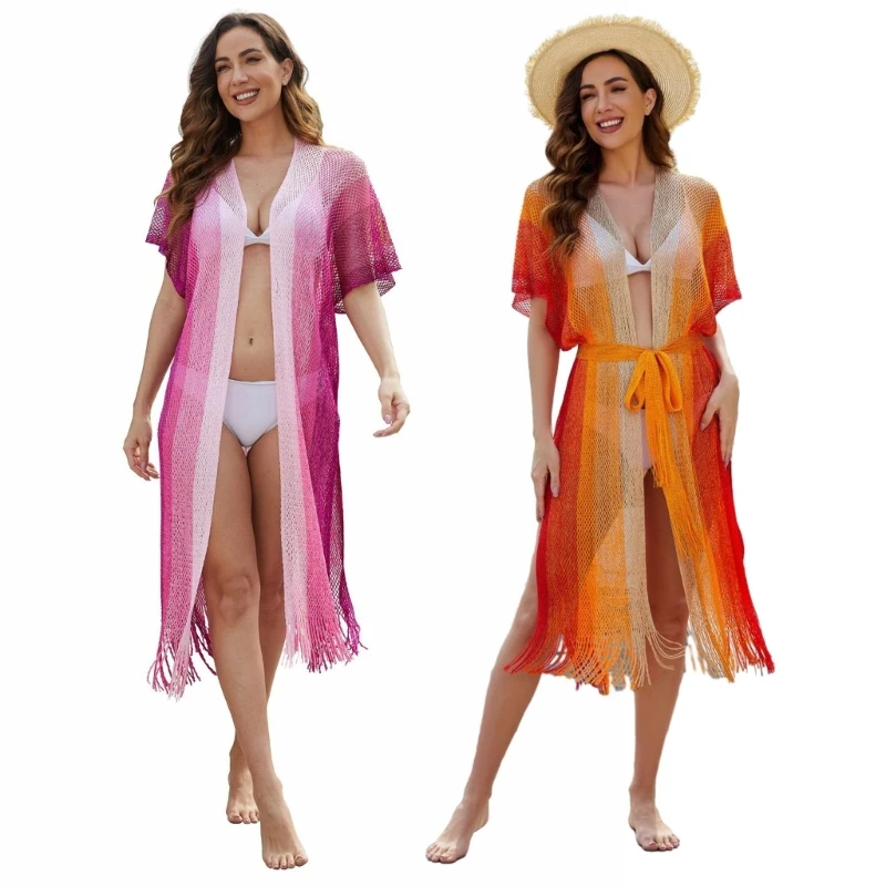 

Womens Fashion Summer Side Slit Knitted Kimono Casual Cardigans Loose Cover-ups H58D