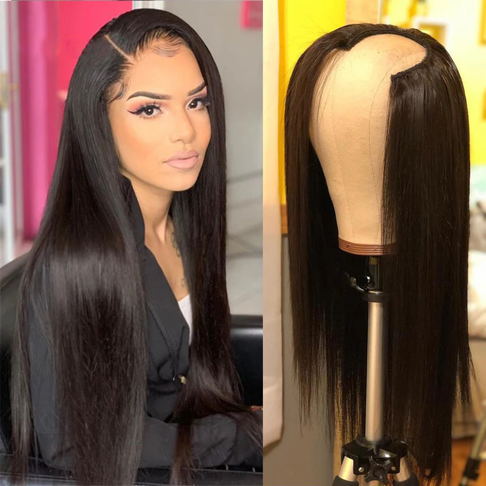 

24 inch Silky Straight U Part Wig European Remy Human Hair Long Glueless Jewish Natural Color Soft Wig For Black Women Daily