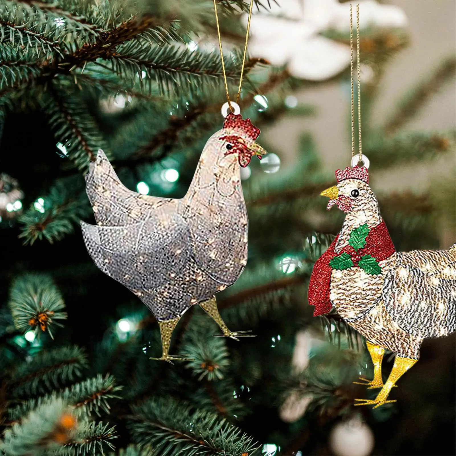 Christmas Scarf Chicken Decorations | 4pcs Chicken Hanging Pendant Christmas Tree Decorations | Wood 
Christmas Scarf Chicken Decorations | 4pcs Chicken Hanging Pendant Christmas Tree Decorations | Wood