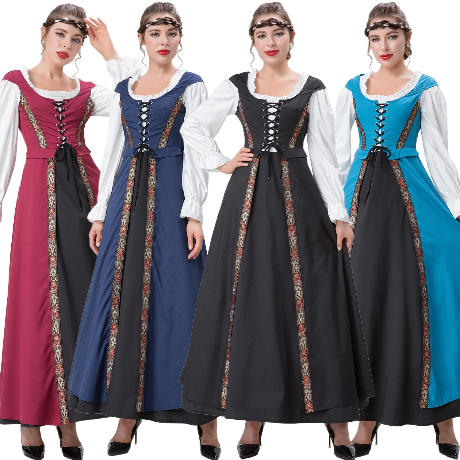 Renaissance Costume Woman Halloween Cosplay Medieval Retro Vintage Long Dress Two Piece Tunic for Women 
Renaissance Costume Woman Halloween Cosplay Medieval Retro Vintage Long Dress Two Piece Tunic for Women