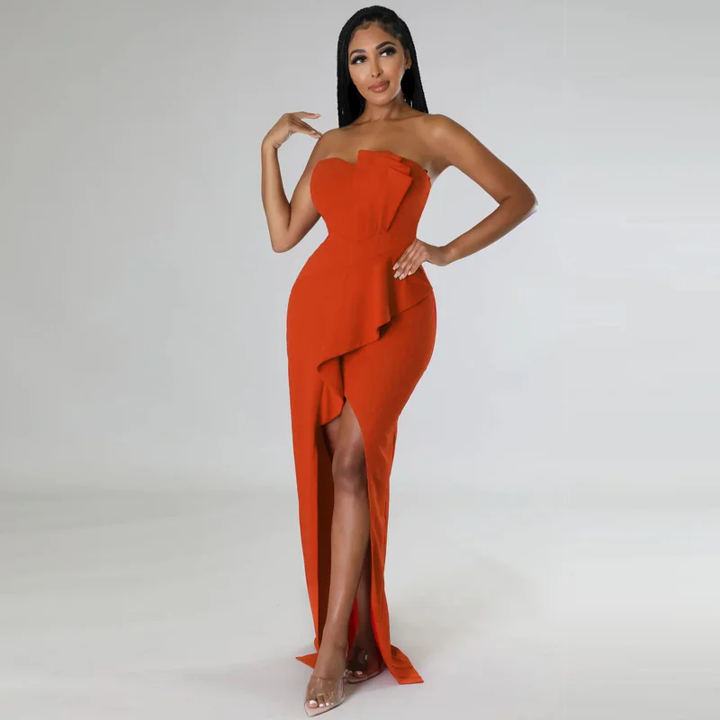 WUHE Strapless Ruffles High Side Split Irregular Mermaid Maxi Bodycon Dress Off Shoulder Sexy Hollow Out Women Night Party Dress
WUHE Strapless Ruffles High Side Split Irregular Mermaid Maxi Bodycon Dress Off Shoulder Sexy Hollow Out Women Night Party Dress