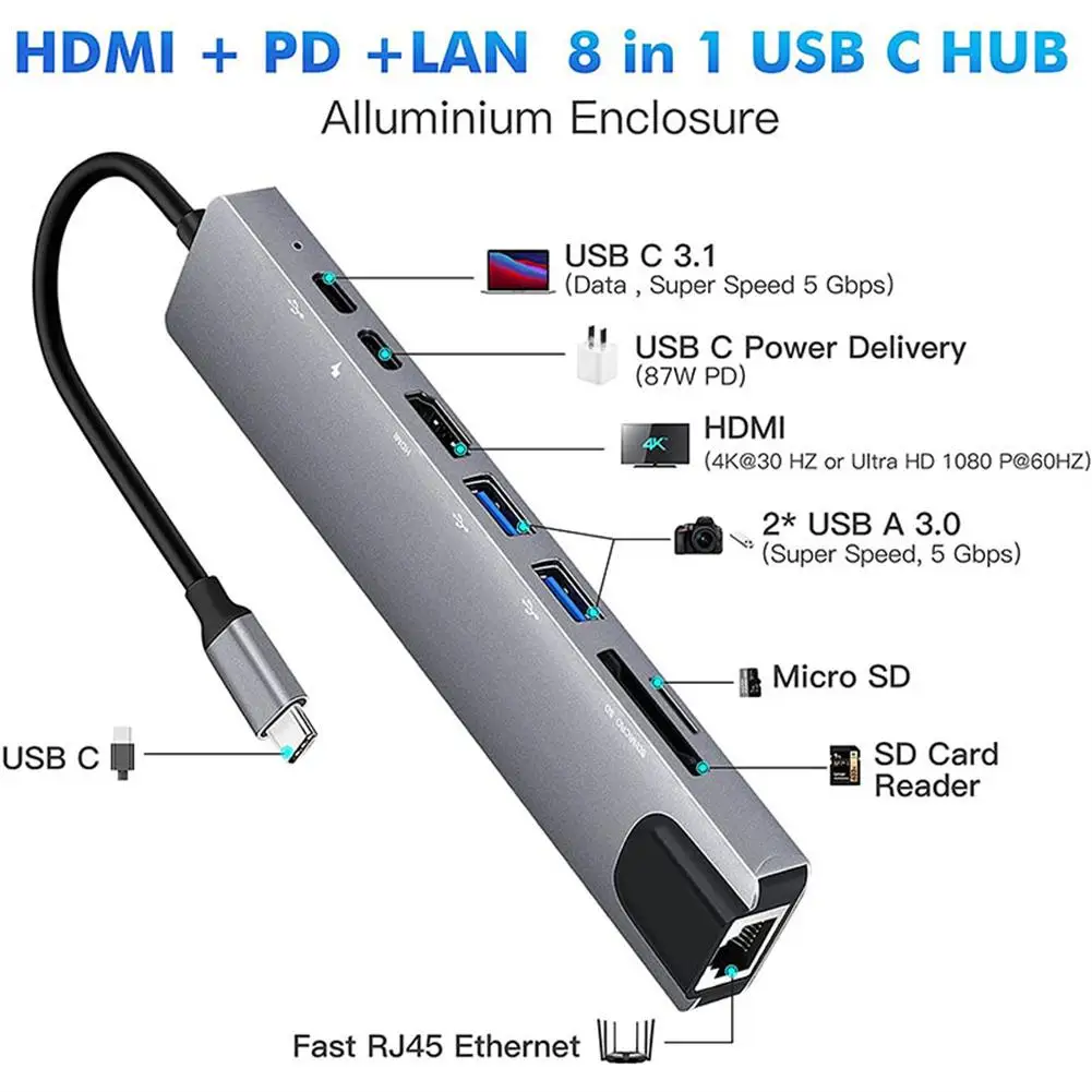 USB C Hub for Macbook Pro Triple Display Type C Hub to 4K HDMI-compatible VGA Micro SD Card Readers RJ45 Aux PD USB Hub Adapter
USB C Hub for Macbook Pro Triple Display Type C Hub to 4K HDMI-compatible VGA Micro SD Card Readers RJ45 Aux PD USB Hub Adapter