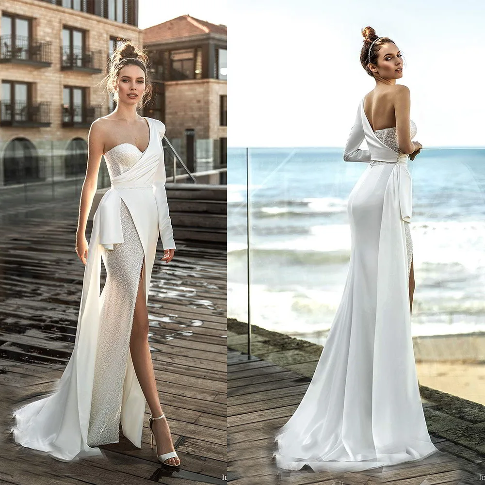 Chic Beaded Satin Wedding Dress Long Sleeve Mermaid Bride Gown Court Train Princess Suitable for Formal Partie Vestido De Novia
Chic Beaded Satin Wedding Dress Long Sleeve Mermaid Bride Gown Court Train Princess Suitable for Formal Partie Vestido De Novia