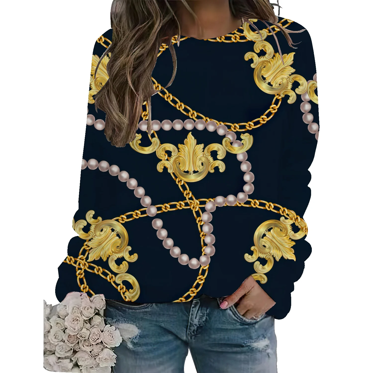 American high street round neck pullover sweater women's spring and autumn new ins tide pearl print loose casual chic top
American high street round neck pullover sweater women's spring and autumn new ins tide pearl print loose casual chic top