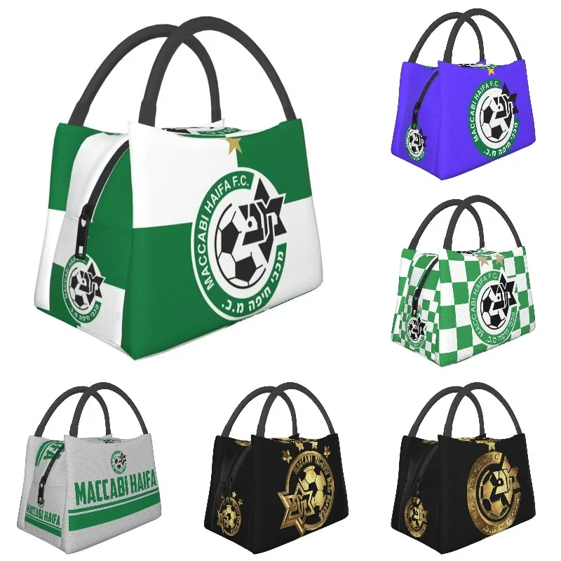 

Maccabi Haifa Israel Insulated Lunch Bags for Women Football Club Portable Cooler Thermal Food Lunch Box Hospital Office