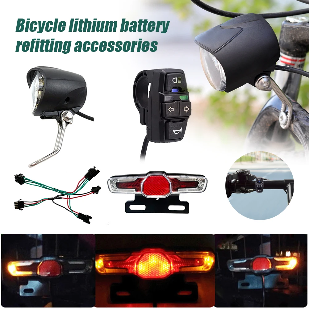 Electric Bike Front and Rear Light Set with Horn Switch Input 36V/48V Headlight and Tail Light Set for Electric Bicycles
Electric Bike Front and Rear Light Set with Horn Switch Input 36V/48V Headlight and Tail Light Set for Electric Bicycles