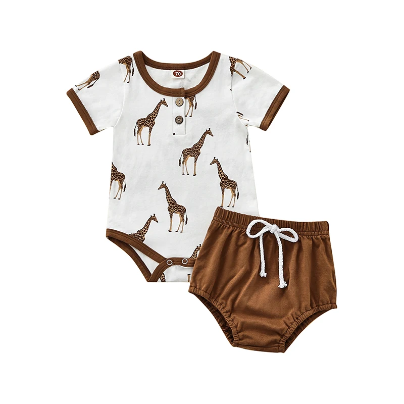 Infant Baby Casual Suit, Short Sleeve Cartoon Giraffe Printed Romper Tops+Patchwork Shorts
Infant Baby Casual Suit, Short Sleeve Cartoon Giraffe Printed Romper Tops+Patchwork Shorts